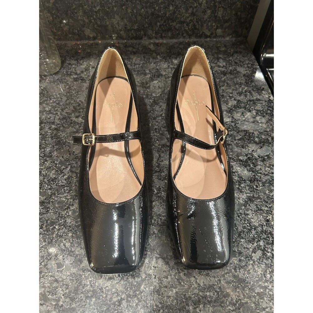 Linea Paolo Monroe Black Patent Leather Maryjane Flared Block Heel 9.5 Gothic